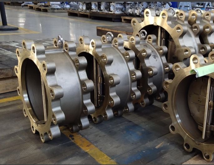Large dual plate check valves in our warehouse