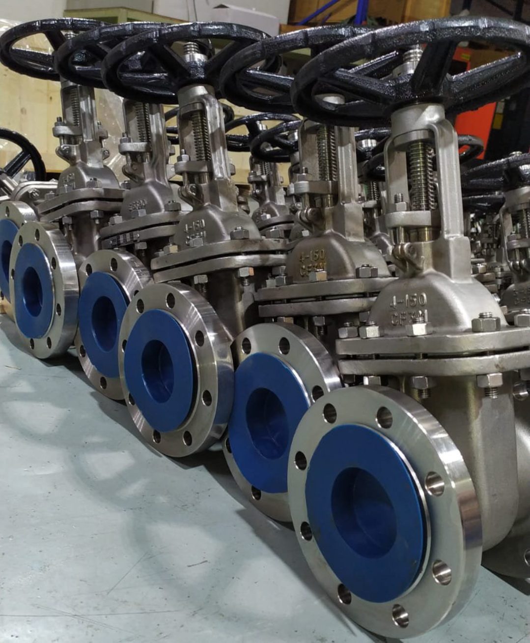 Stainless steel gate valves in our workshop