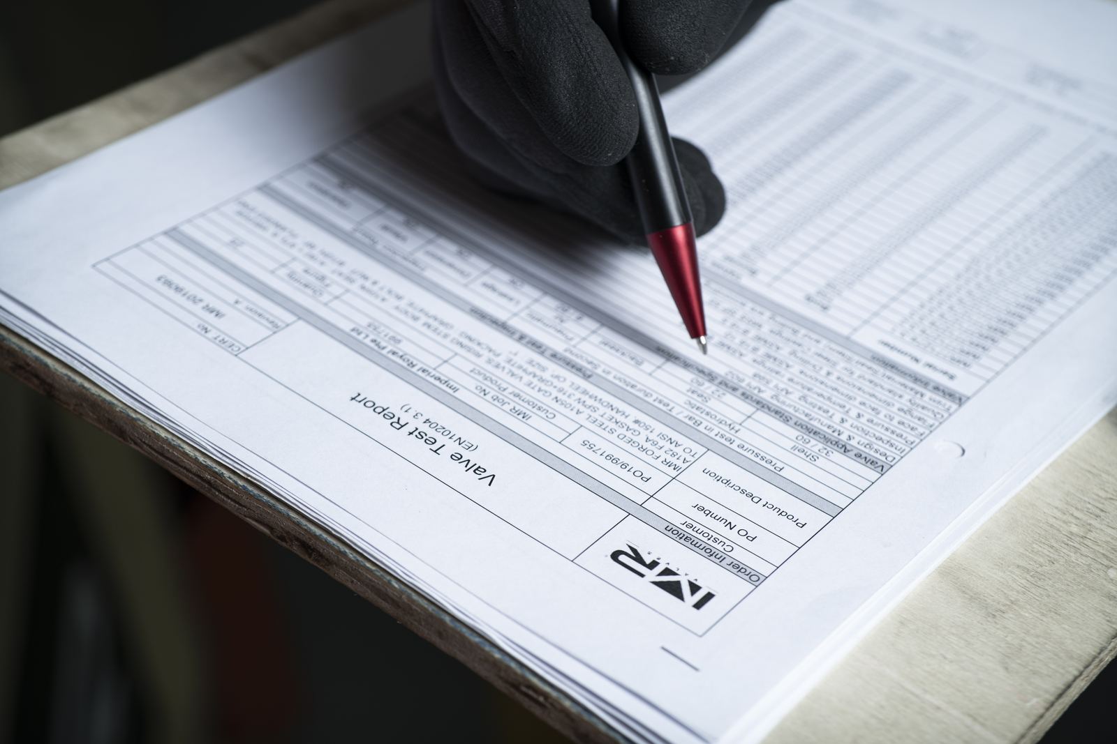 Valve test report being completed